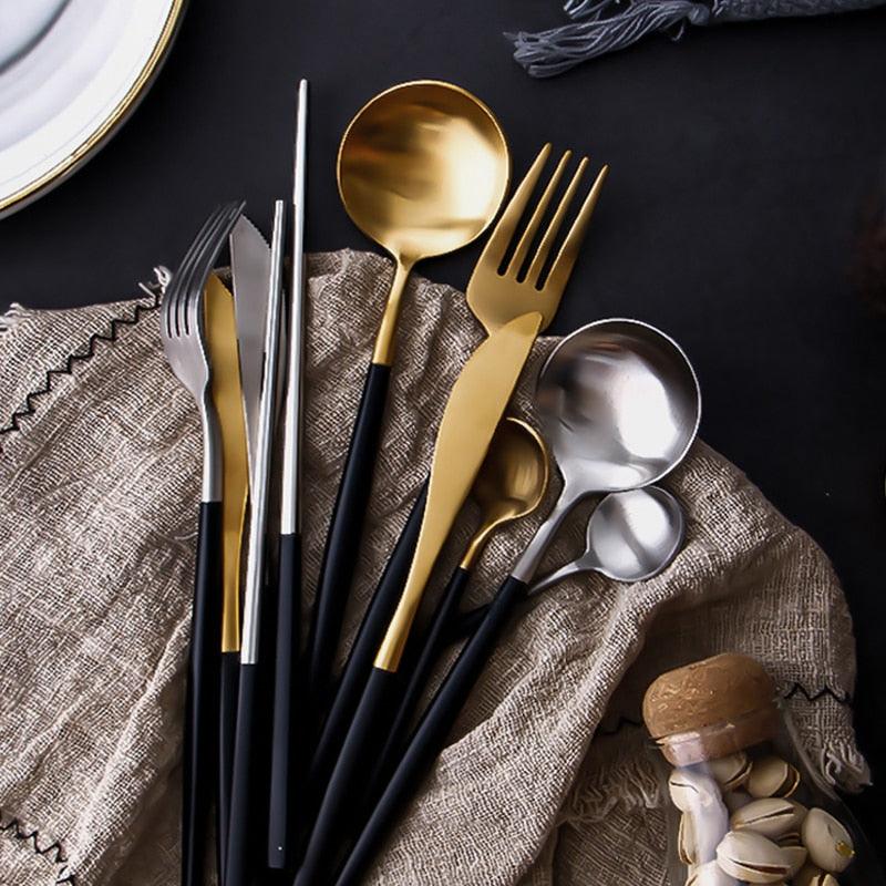 Dinnerware Set 304 Stainless Steel Cutlery Set - Steak Knife Fork Set Coffee Spoon Teaspoon Flatware (AK6)(F61)