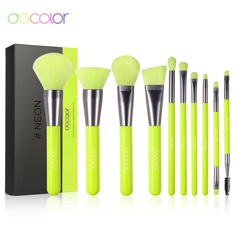 10pcs Neon Makeup Brush Set Synthetic Kabuki Foundation Blending Face Powder Eyeshadow Make Up Brush Set (M5)(M4)(1U86)