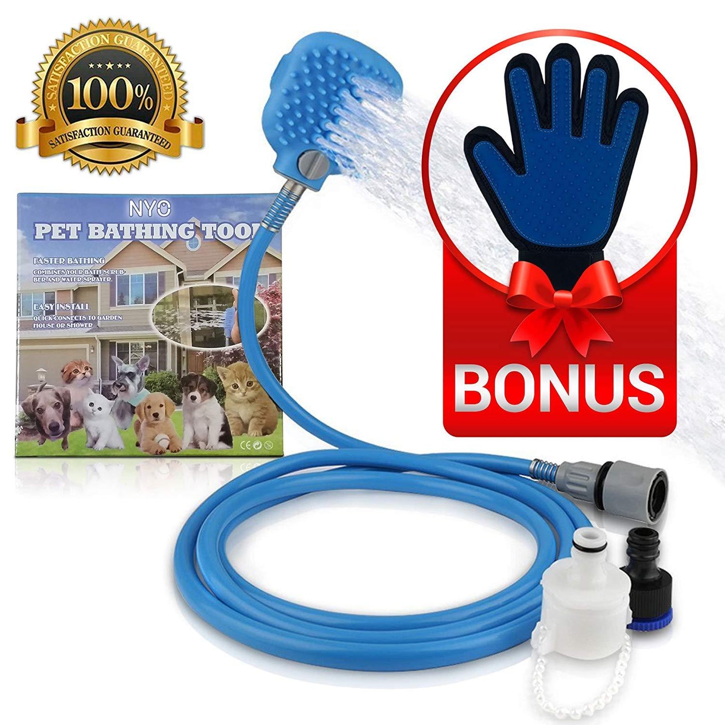 Dog Shower Massager Tool Cleaning Bathing Washing Sprayer - Glove 360 Washing Hair Long Hose for Dog Cat Pet Shower (2U72)