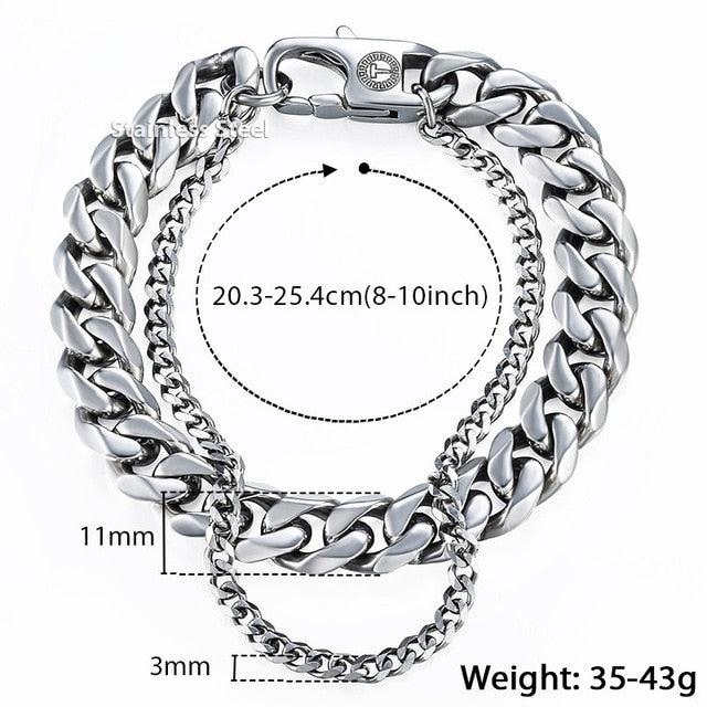 Double Curb Cuban Chain Bracelet - Men Stainless Steel Bracelet Link Gold Fashion Color (2U83)