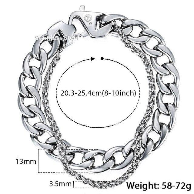 Double Curb Cuban Chain Bracelet - Men Stainless Steel Bracelet Link Gold Fashion Color (2U83)