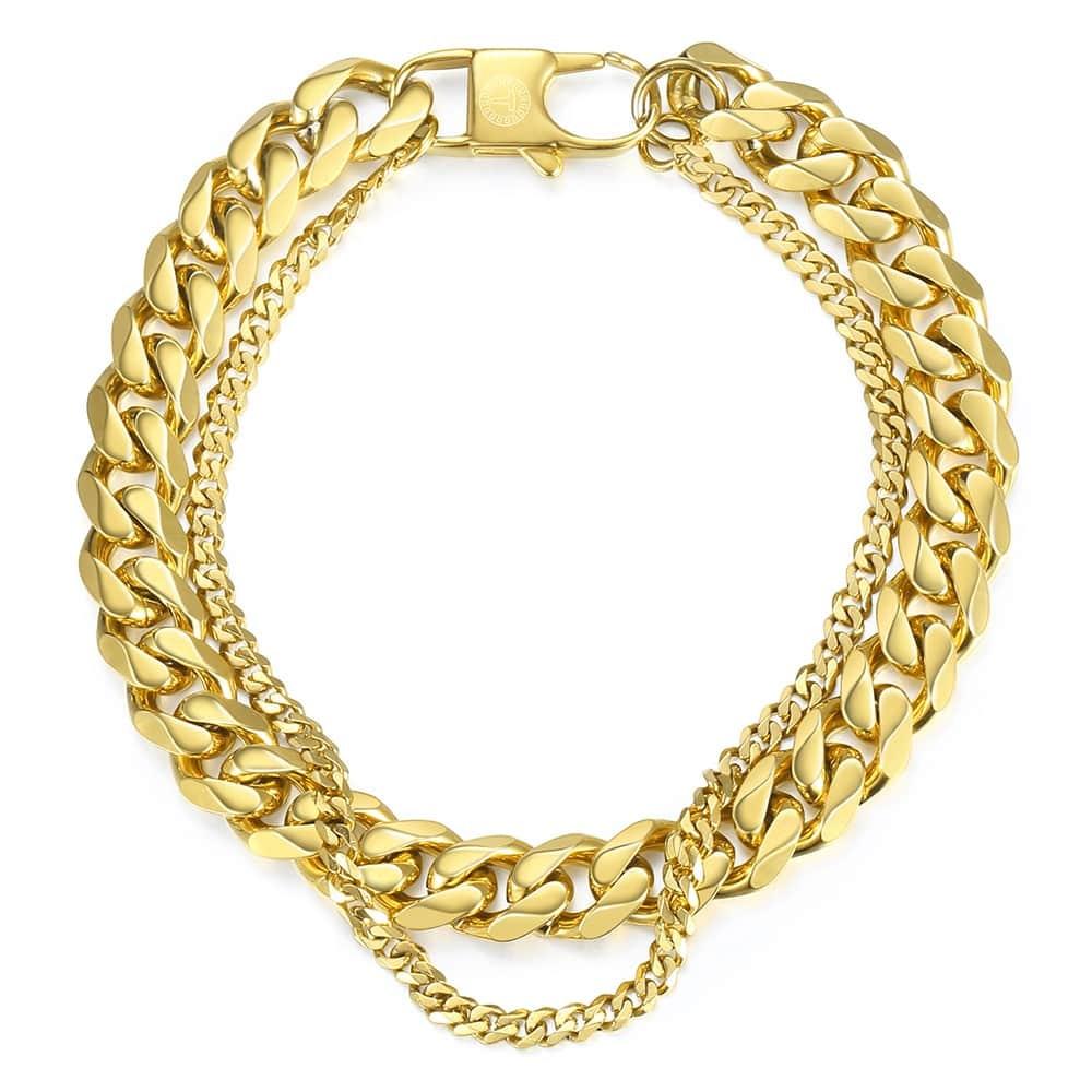 Double Curb Cuban Chain Bracelet - Men Stainless Steel Bracelet Link Gold Fashion Color (2U83)