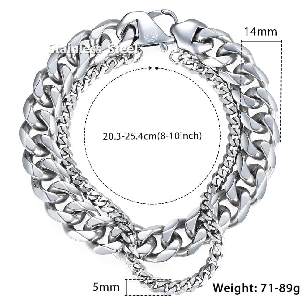 Double Curb Cuban Chain Bracelet - Men Stainless Steel Bracelet Link Gold Fashion Color (2U83)
