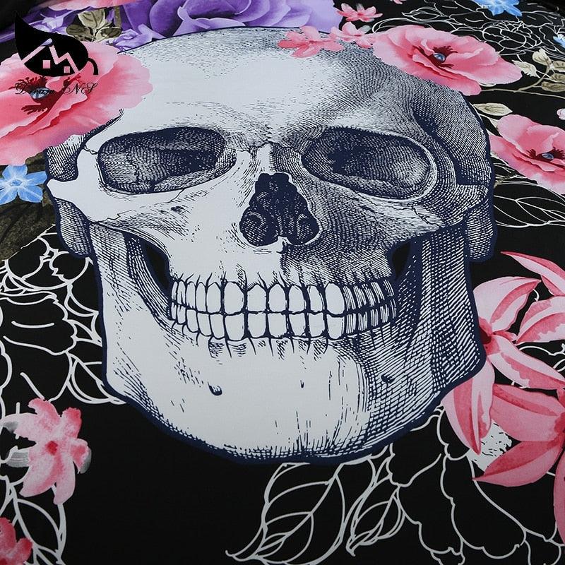 3D Flower Skull Bedding Set Cotton Blend Duvet Cover Set Doble/Queen/King Size Bedspread Ink Painting (7BM)(8BM)(3BM)(F63)