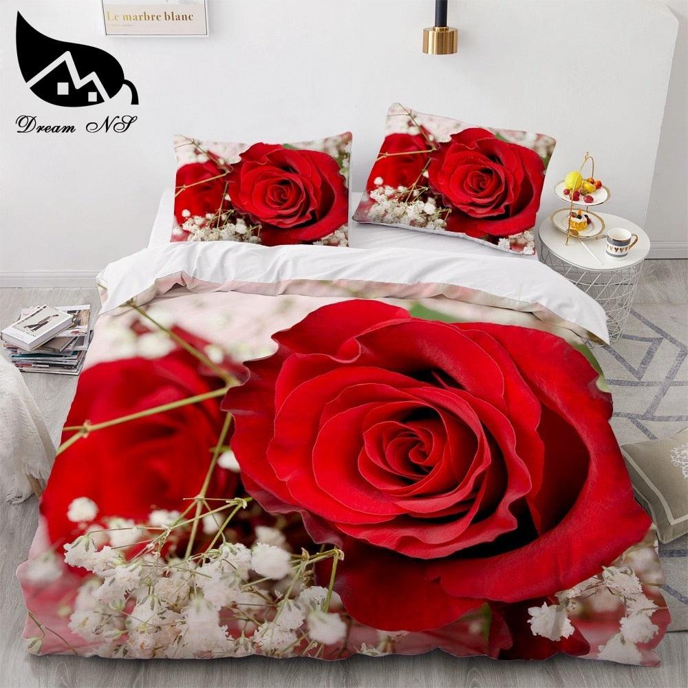 New Scenic Rose 3D Sanding Flower Pattern Bedding Set Quilt Case Bed Pillow Case cover set (8BM)(9BM)(5BM)(F63)