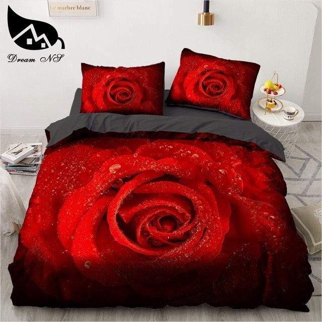 New Scenic Rose 3D Sanding Flower Pattern Bedding Set Quilt Case Bed Pillow Case cover set (8BM)(9BM)(5BM)(F63)