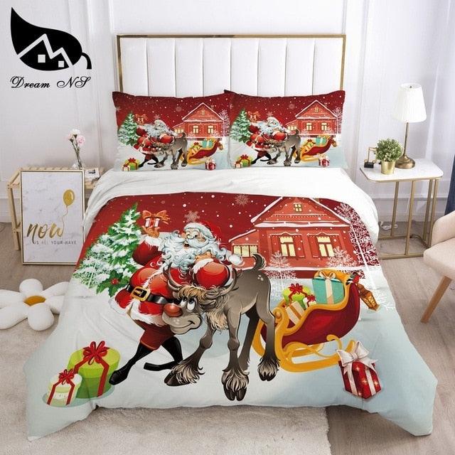 Red Christmas Bedding set Queen Bedding Home Textiles Set (8BM)(9BM)(B&6)(F63)
