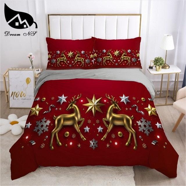 Red Christmas Bedding set Queen Bedding Home Textiles Set (8BM)(9BM)(B&6)(F63)