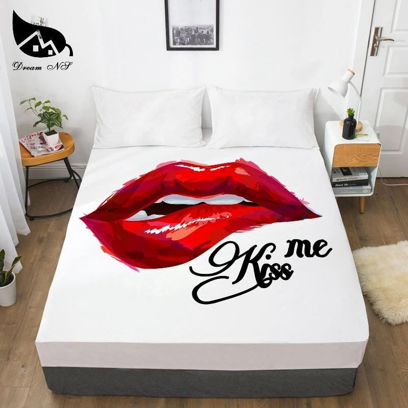 Women's Red Lips Dress Up Bedroom Home Textile Sheets 3D Print LOVE YOU sheets (5BM)(F63)