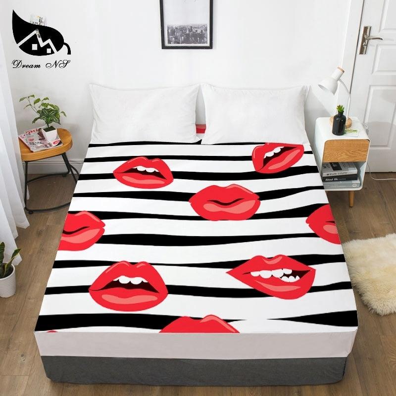 Women's Red Lips Dress Up Bedroom Home Textile Sheets 3D Print LOVE YOU sheets (5BM)(F63)