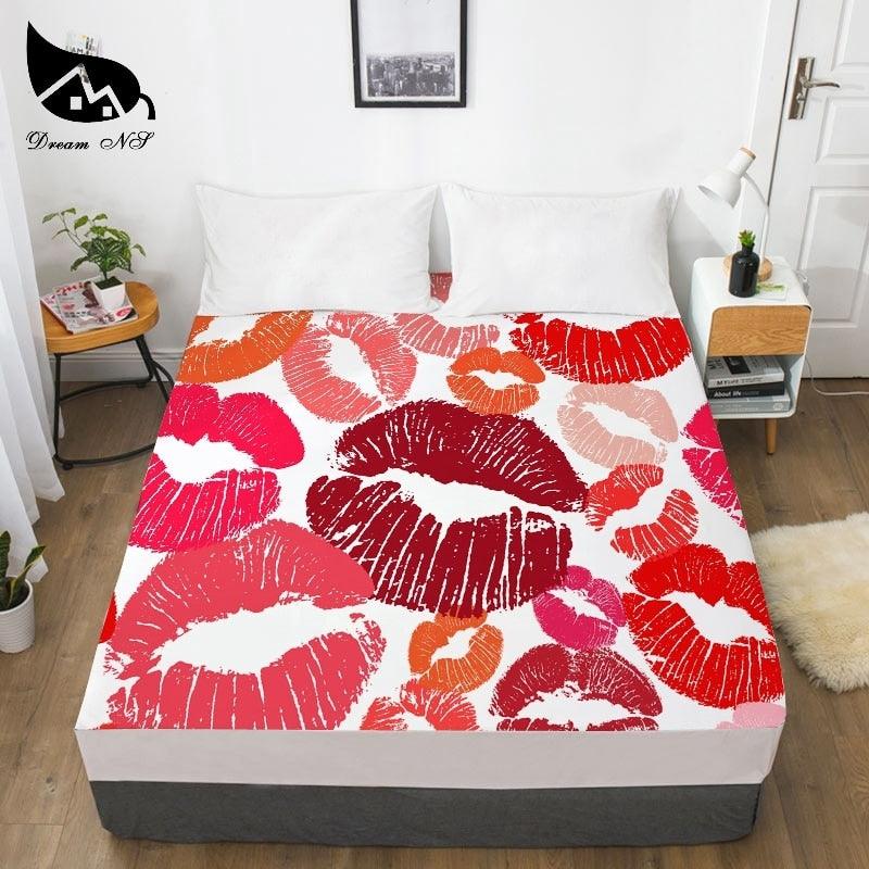 Women's Red Lips Dress Up Bedroom Home Textile Sheets 3D Print LOVE YOU sheets (5BM)(F63)