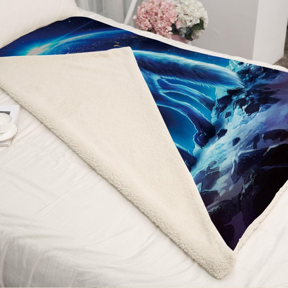Blanket - Air conditioner -Thick double-layer plush 3D digital printing blanket wolf series (4BM)
