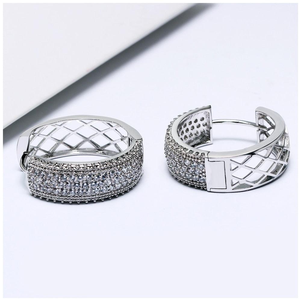 New Arrivals Big Hoop Earrings - Women Rhodium Color Half White Cubic Zirconia (1U81)(2JW3)