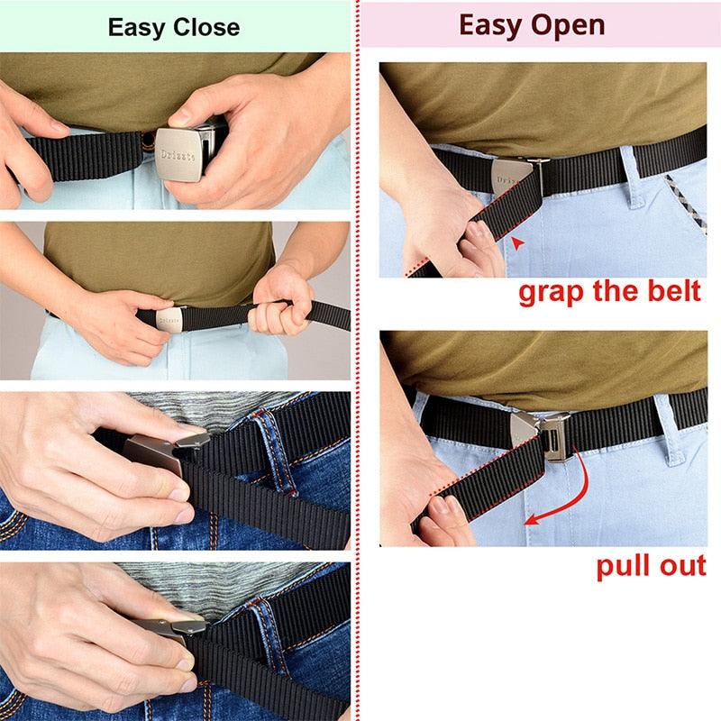 Real 120-180cm Plus Size Long Men's Black Nylon Belt - Military Tactical Metal Buckle Belt 3.1cm Width (2U17)
