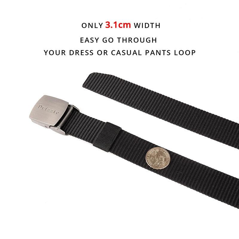 Real 120-180cm Plus Size Long Men's Black Nylon Belt - Military Tactical Metal Buckle Belt 3.1cm Width (2U17)