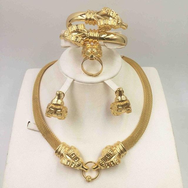 Amazing Dubai Gold Color Necklace, Earrings Collection Fashion Jewelry Set (3JW)(F81)