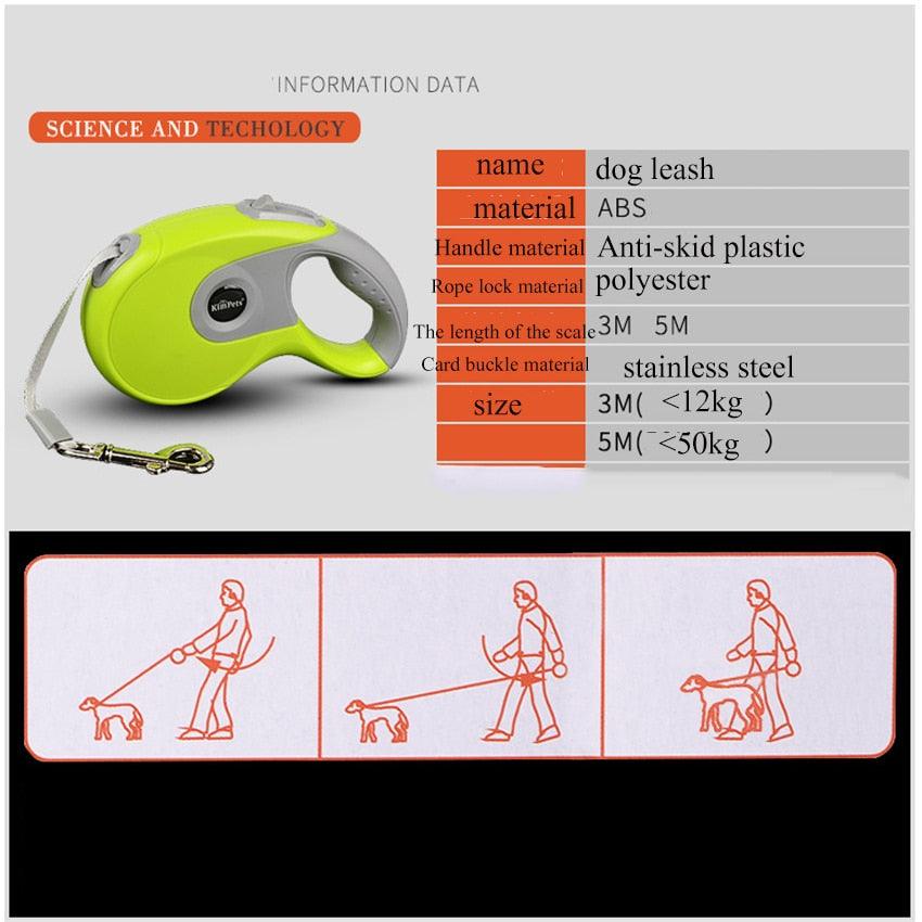 Durable Dog Leash Automatic Retractable Nylon Dog Leash - Extending Puppy Walking Running Leads (2U70) (2U75)
