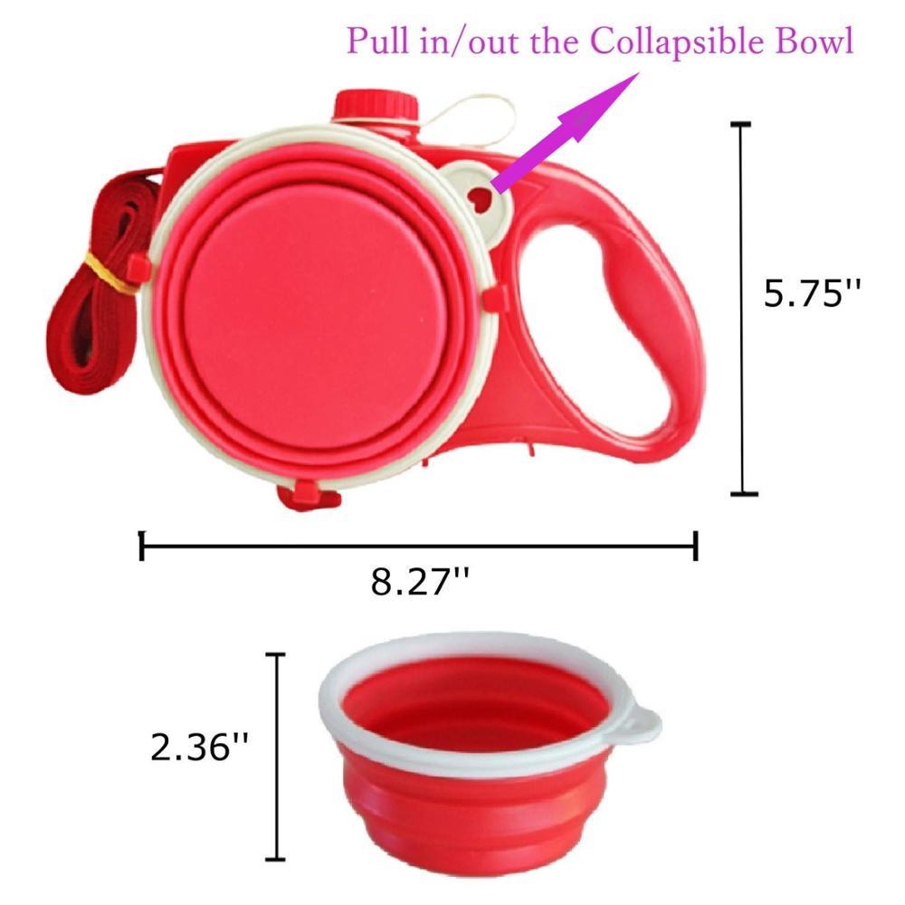 Durable Dog Cat Leash - Automatic Retractable Nylon Leash With Water Bottle Bowl Extending Puppy Walking Running Leads (2U75)(2U70)
