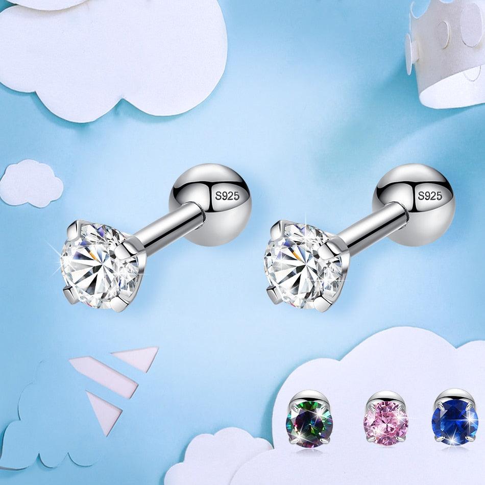 Great Zircon Crystal Round Small Stud Earrings - 925 Sterling Silver Earring (2JW1)(F81)