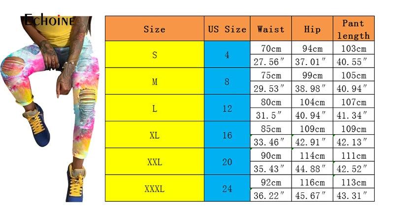 New Women Tie-Dye Print Hole Pencil Jeans - Sexy Streetwear High Waist Hollow Out Fashion Trousers (3U21)(3U35)