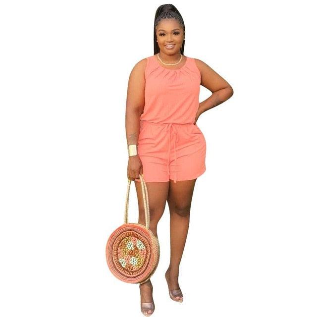 Sexy Solid Sleeveless Elastic Waist Women's Jumpsuits Rompers - Beach Casual Outfits - Plus Size (1U33)