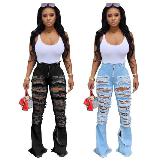 Nice Summer Ripped Jeans - Women High Waisted Fashion Jeans - Bottom Jeans Clothing (3U21)