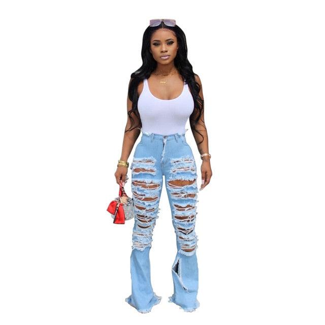 Nice Summer Ripped Jeans - Women High Waisted Fashion Jeans - Bottom Jeans Clothing (3U21)