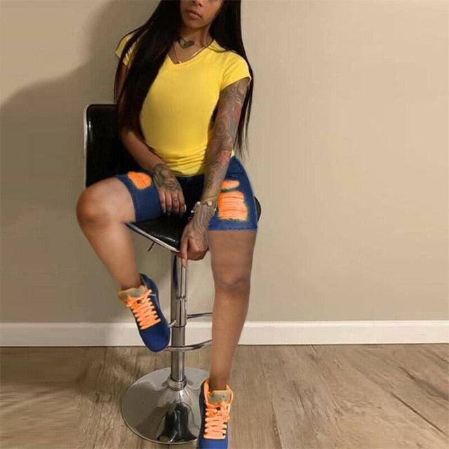 Wonderful Summer Women's Ripped Jeans Shorts - High Waisted Jeans - Plus Size Short - Plus Size (1U32)
