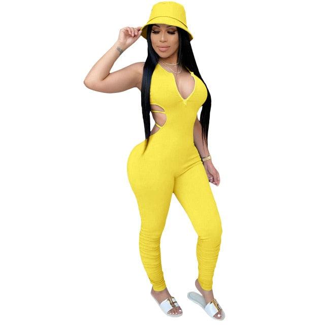 Gorgeous Women's Sexy Jumpsuit Rompers - Elegant Skinny One Piece Long Pleated V-neck Overalls (1U33)