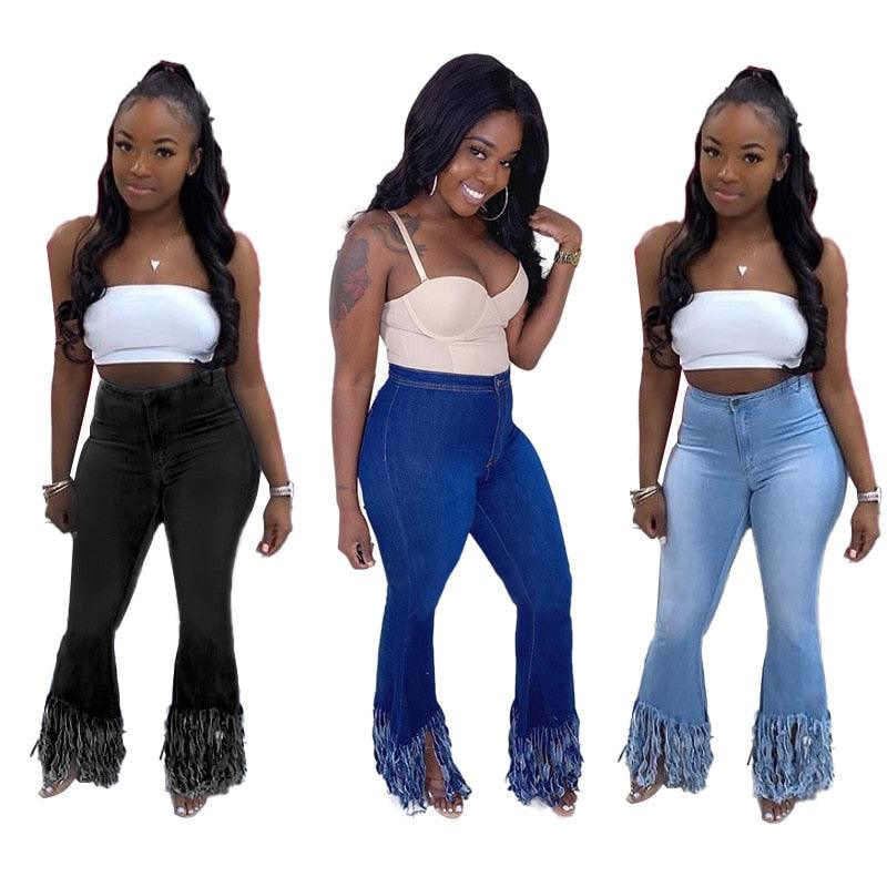 Gorgeous Sexy Tassel Long Pants - Flare Skinny Fashion High Waist Jeans - Summer Jeans For Women (3U21)