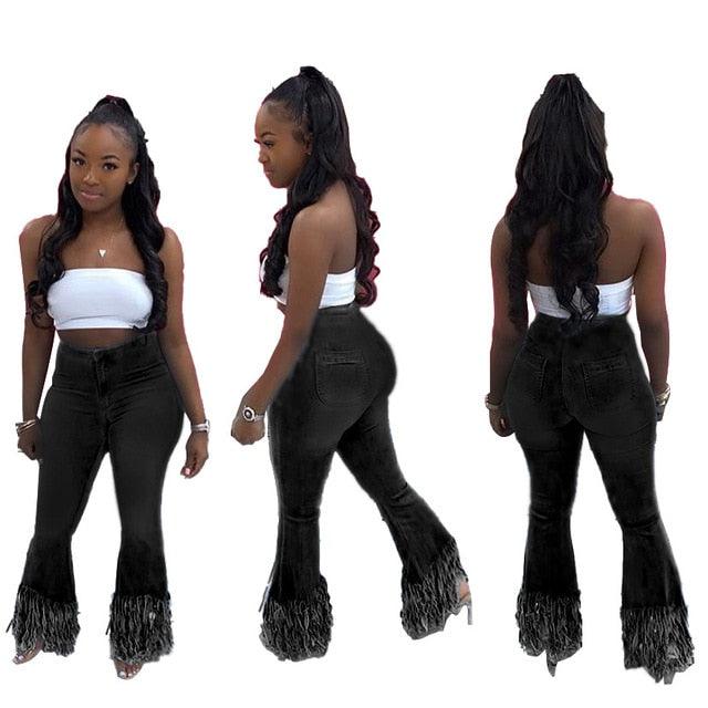Gorgeous Sexy Tassel Long Pants - Flare Skinny Fashion High Waist Jeans - Summer Jeans For Women (3U21)