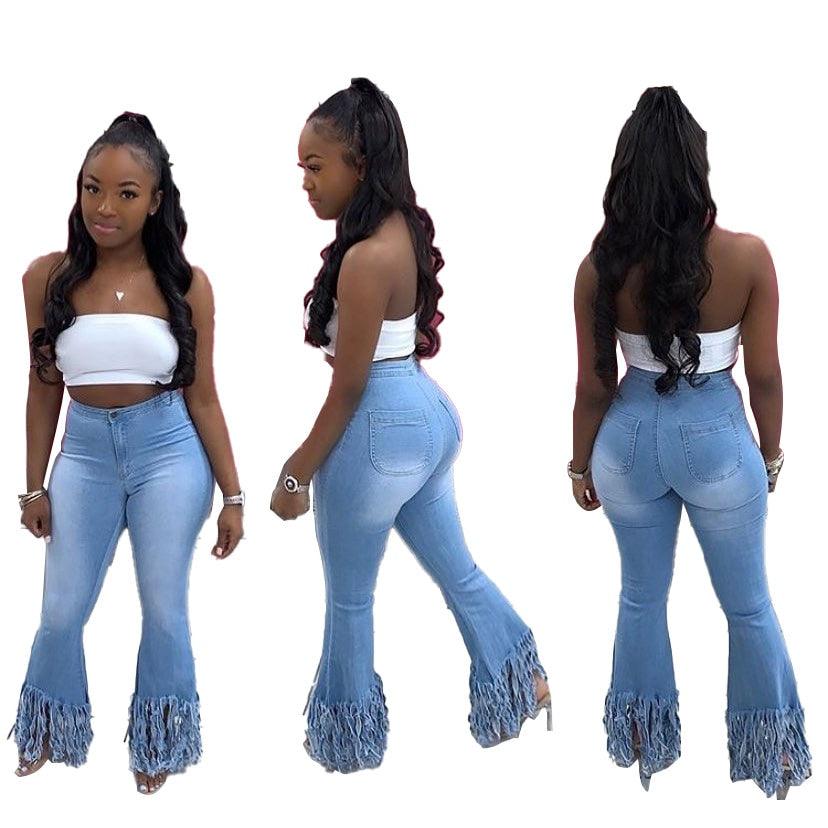Gorgeous Sexy Tassel Long Pants - Flare Skinny Fashion High Waist Jeans - Summer Jeans For Women (3U21)