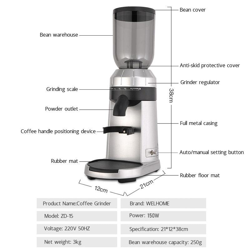 Electric Coffee GrinderItaly - Bean Grinder Espresso 250g Home Use Business 25 Levels Adjustable Conical Burr Grinder (H2)(1U59)