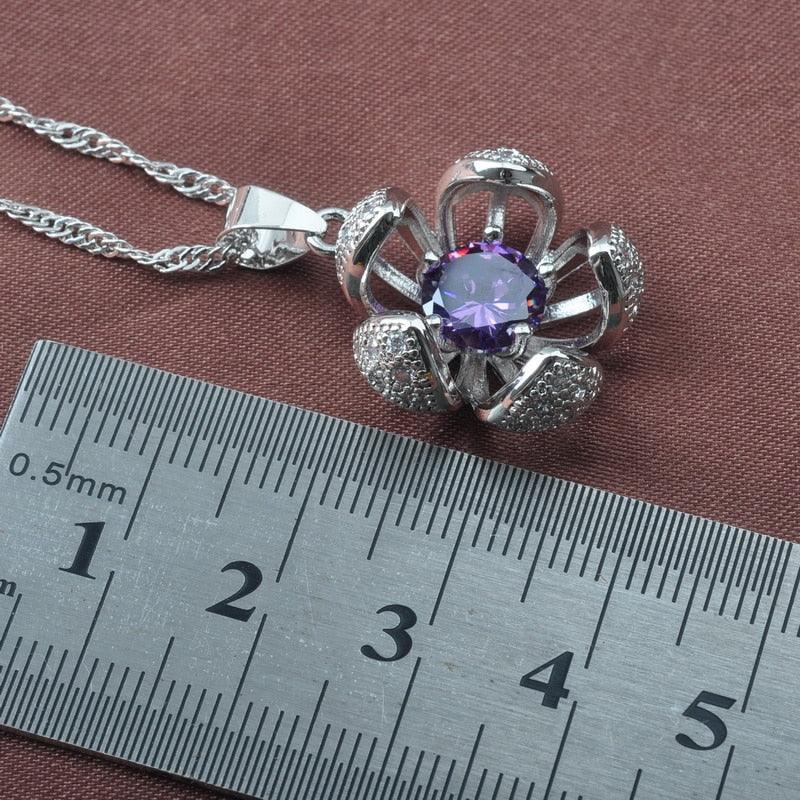 Elegant Purple Crystal Bracelet Jewelry Sets - Women Silver Color Party Wedding Jewelry (3JW)(F81)