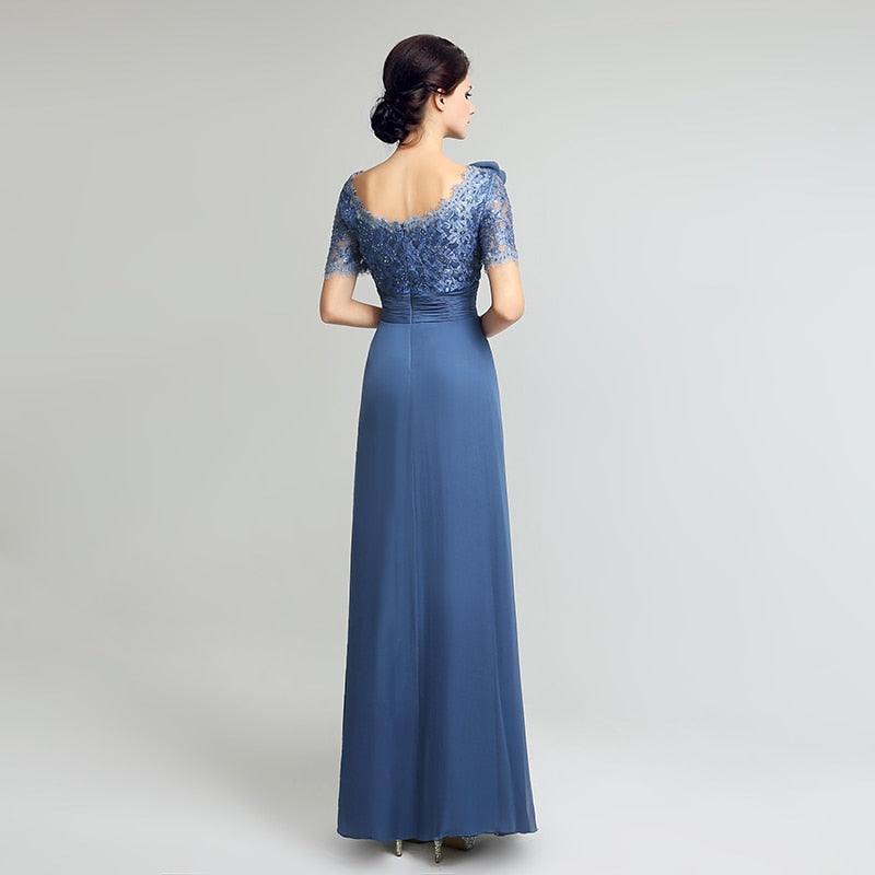 Elegant Short Sleeve Lace Gorgeous Dress - With Flower Long Chiffon Pleat Sequined Wedding Party Gowns (D30)(BWM)(WSO3)