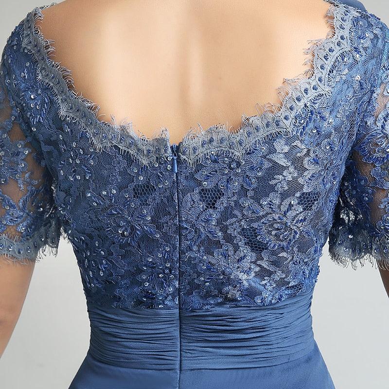 Elegant Short Sleeve Lace Gorgeous Dress - With Flower Long Chiffon Pleat Sequined Wedding Party Gowns (D30)(BWM)(WSO3)