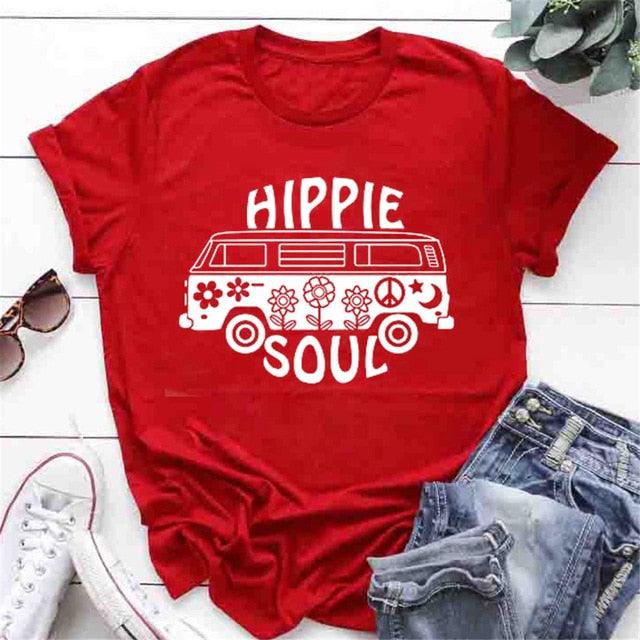 Trending Hippie Soul Women T Shirt - Short Sleeve Oversized Print O-Neck T Shirt - Casual Ladies Tops (TB2)