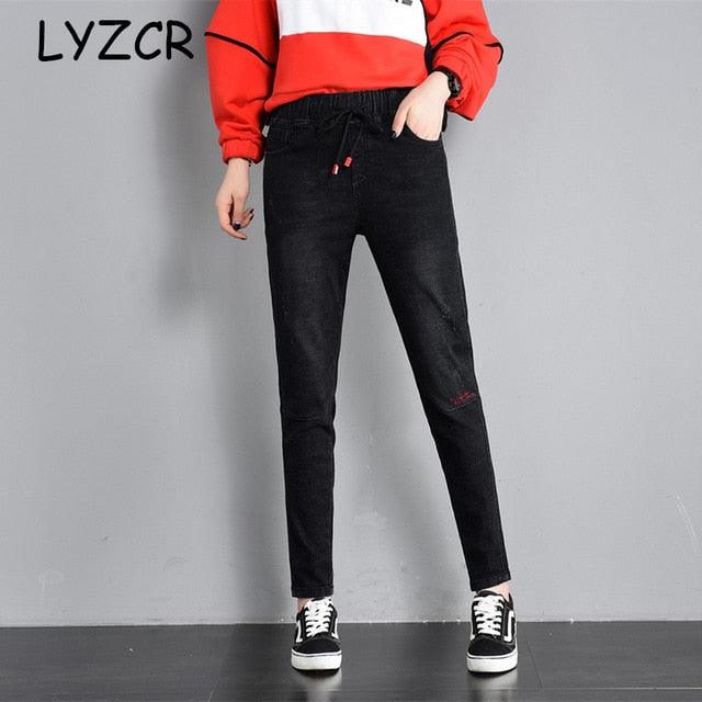 Women's Harem Jeans - Loose High Waist Jeans - With Embroidery Ladies Jeans Trousers (TB6)(F21)