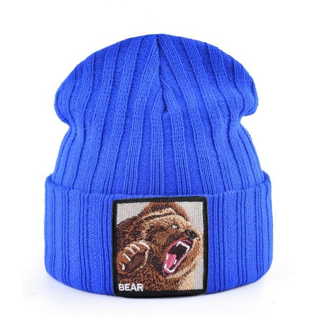 Embroidery Bear Knitted Beanies Hat - Men Solid Color Autumn Winter Beanies (MA8)