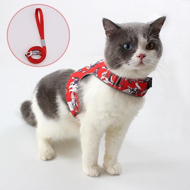 Escape Proof Cat Vest Harness Leash Set - Adjustable Reflective Harnesses Soft Breathable Chest Strap (1U75)