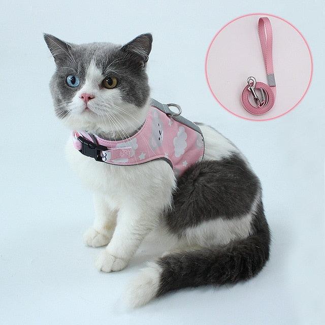 Escape Proof Cat Vest Harness Leash Set - Adjustable Reflective Harnesses Soft Breathable Chest Strap (1U75)