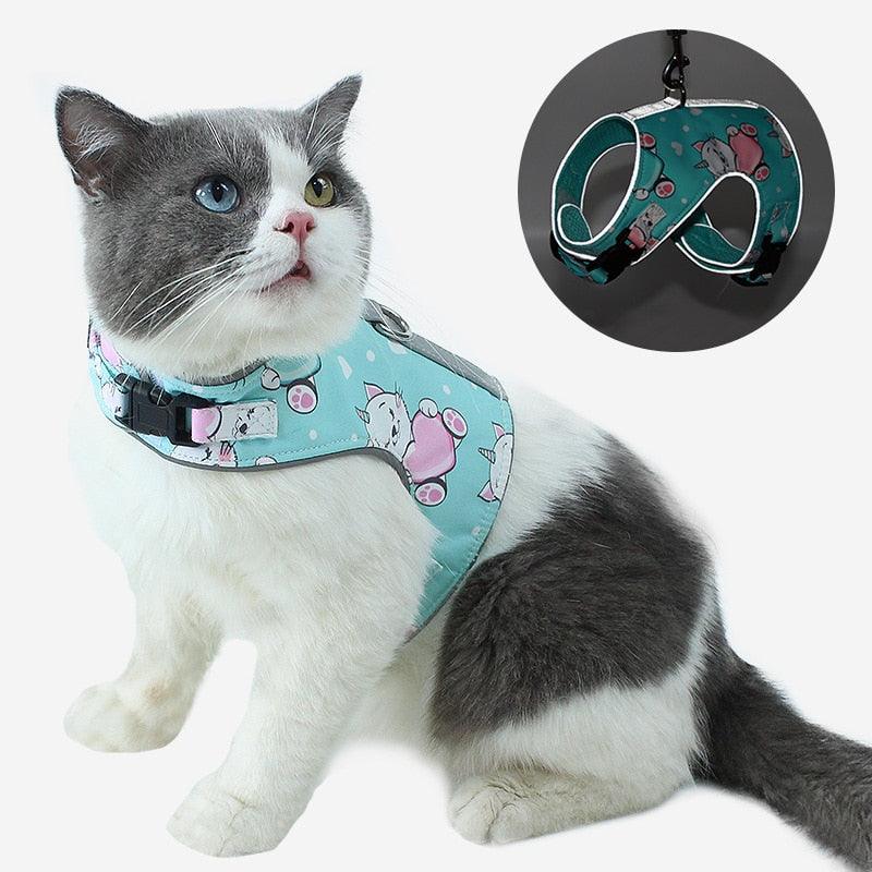 Escape Proof Cat Vest Harness Leash Set - Adjustable Reflective Harnesses Soft Breathable Chest Strap (1U75)