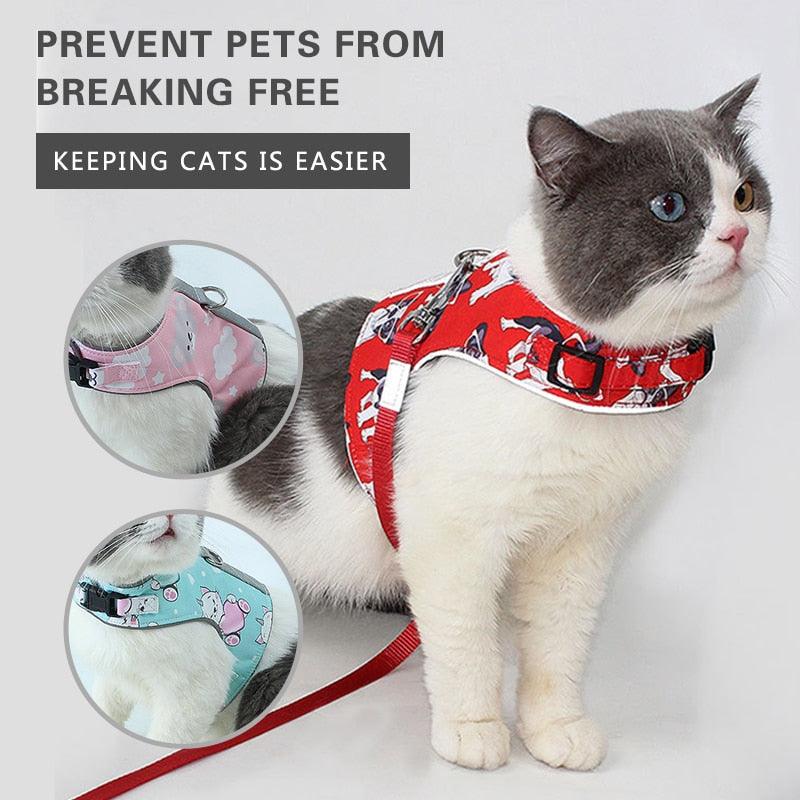 Escape Proof Cat Vest Harness Leash Set - Adjustable Reflective Harnesses Soft Breathable Chest Strap (1U75)