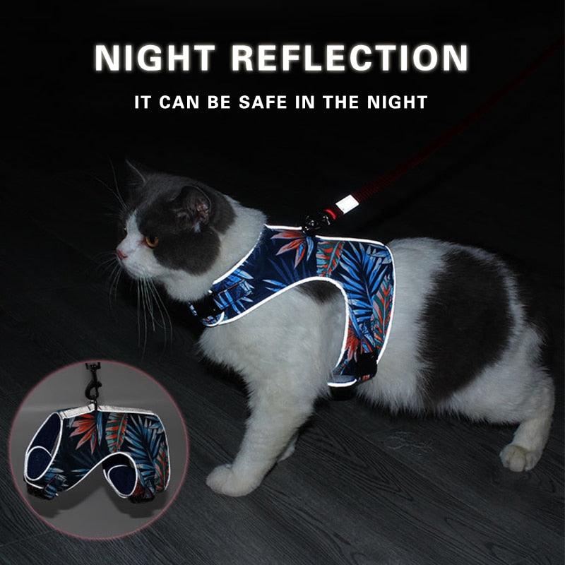 Escape Proof Cat Vest Harness Leash Set - Adjustable Reflective Harnesses Soft Breathable Chest Strap (1U75)