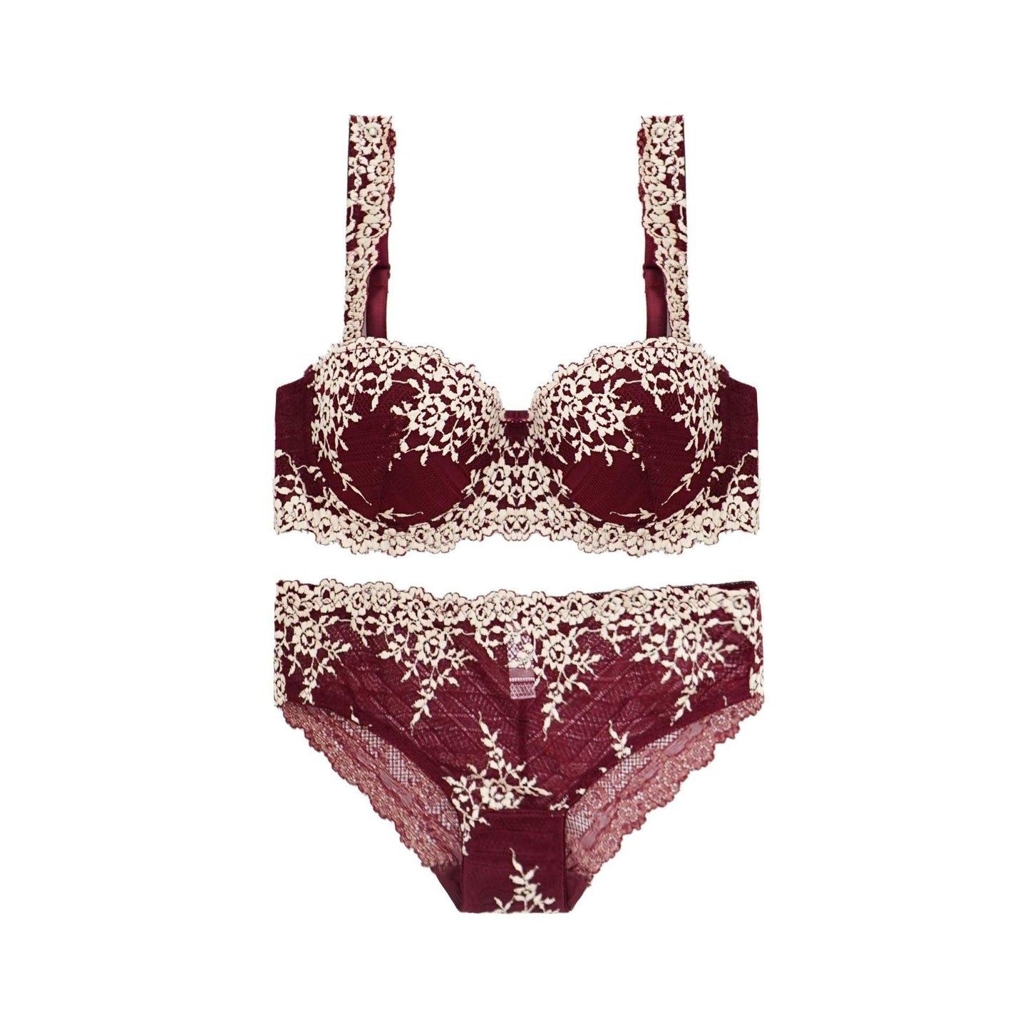 Great Europe Women Underwear Lace Embroidery 1/2 Push Up Bra Set - Comfortable Adjustable Large Size B C Cup Brassiere Set (TSB4)