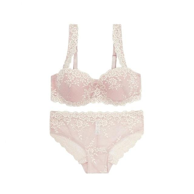 Great Europe Women Underwear Lace Embroidery 1/2 Push Up Bra Set - Comfortable Adjustable Large Size B C Cup Brassiere Set (TSB4)