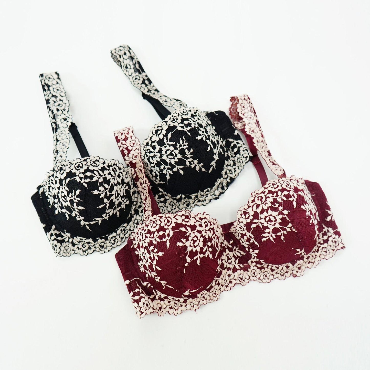 Great Europe Women Underwear Lace Embroidery 1/2 Push Up Bra Set - Comfortable Adjustable Large Size B C Cup Brassiere Set (TSB4)