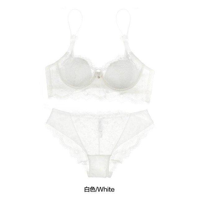 European Sexy Lace Bra Set - Wireless Ultra Thin Women's Transparent Underwear - Adjustable Push Up Bra + Panties Set (D27)(TSB4)
