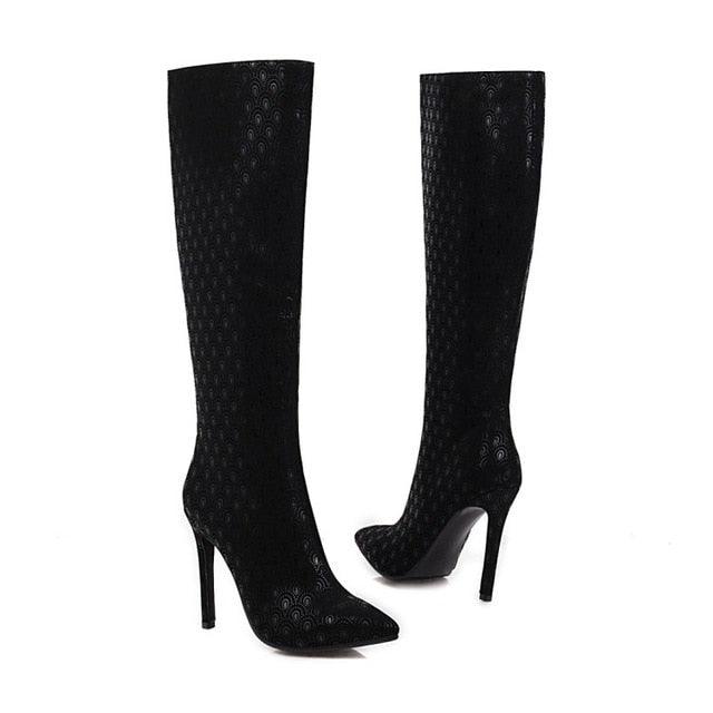 European & American Style Frosted Printed Long Boots - High Heel Point Fashion Boots (BB3)(BB2)(CD)(WO4)
