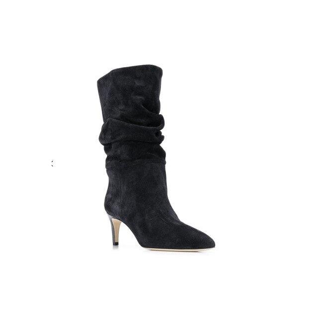 European & American Style Pointed Toe High Stiletto Heel Retro Pleated Short Boots (D38)D36)(BB1)(BB2)(CD)(WO4)